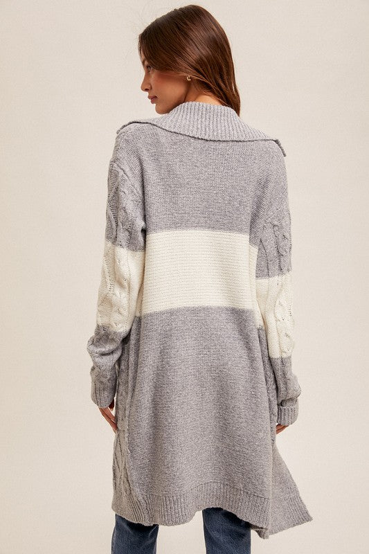 Cable Knit Color Block Cardicoat