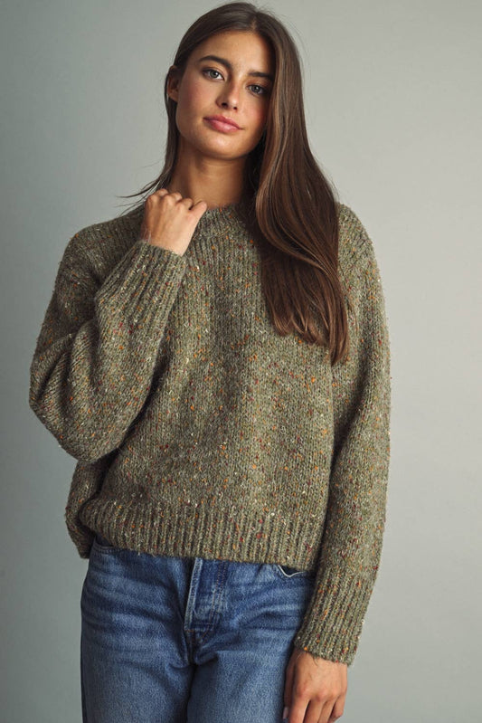 Olive Multi-Colored Fleck Sweater