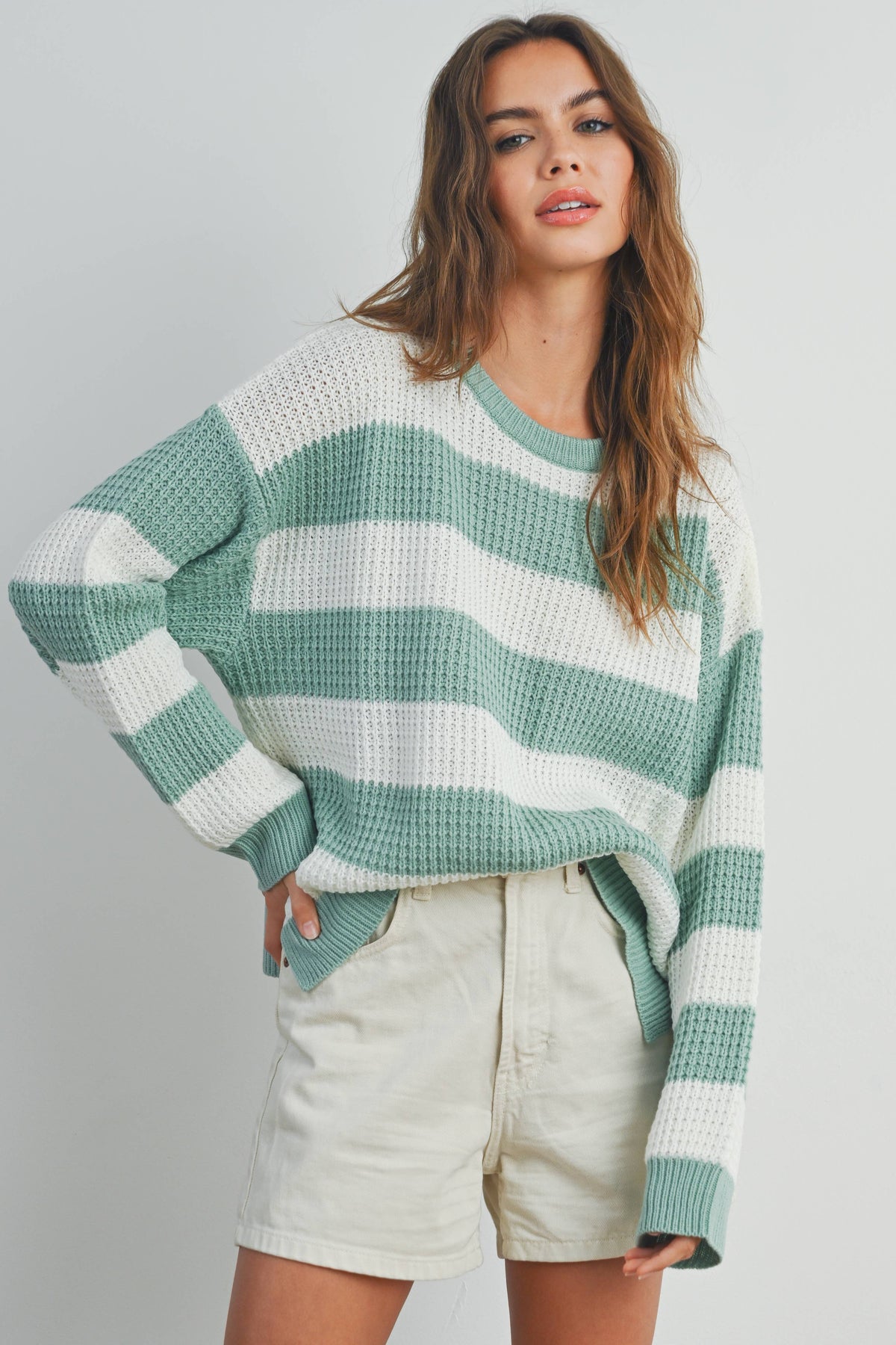 Striped Ivory and Sage Sweater