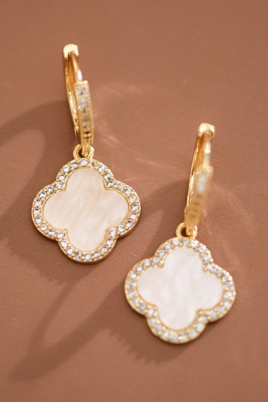 18k Stainless Steel Clover Pearl Drop
