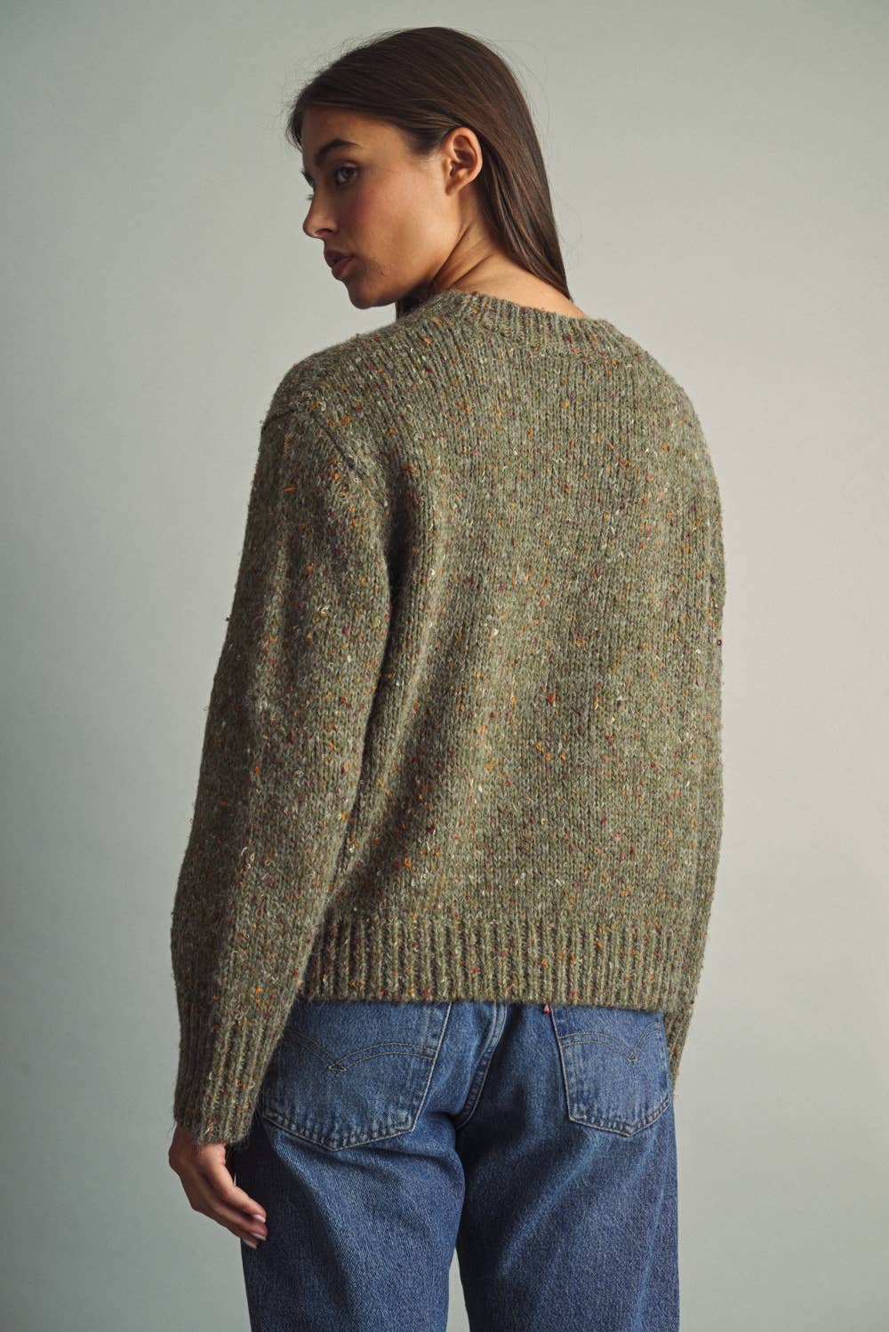 Olive Multi-Colored Fleck Sweater