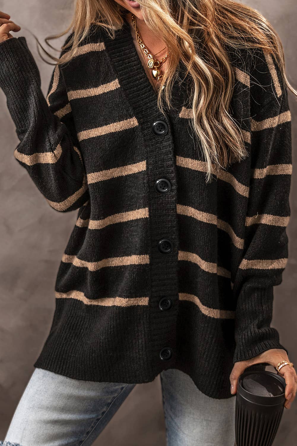 Black and Camel Stripe Cardigan