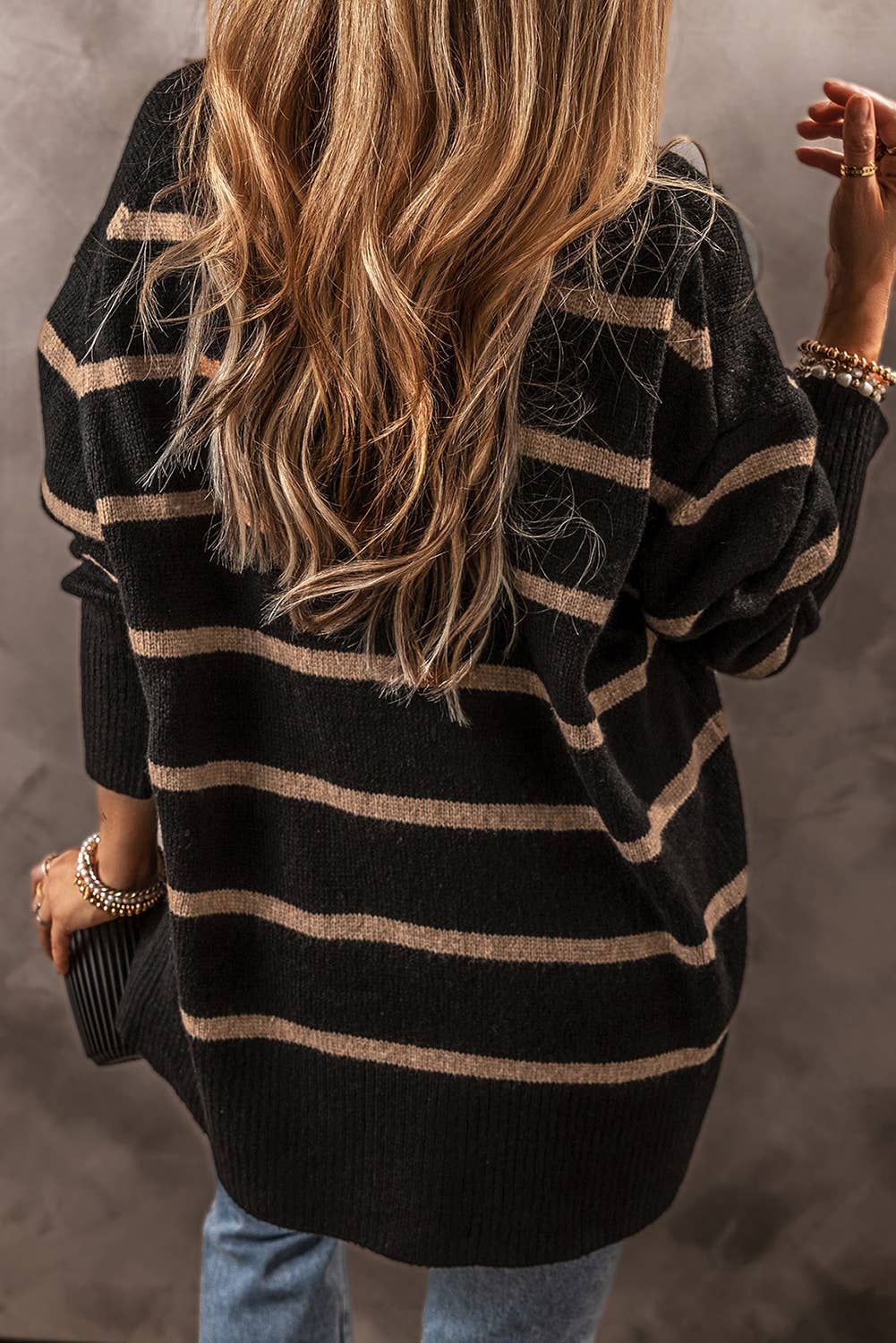 Black and Camel Stripe Cardigan