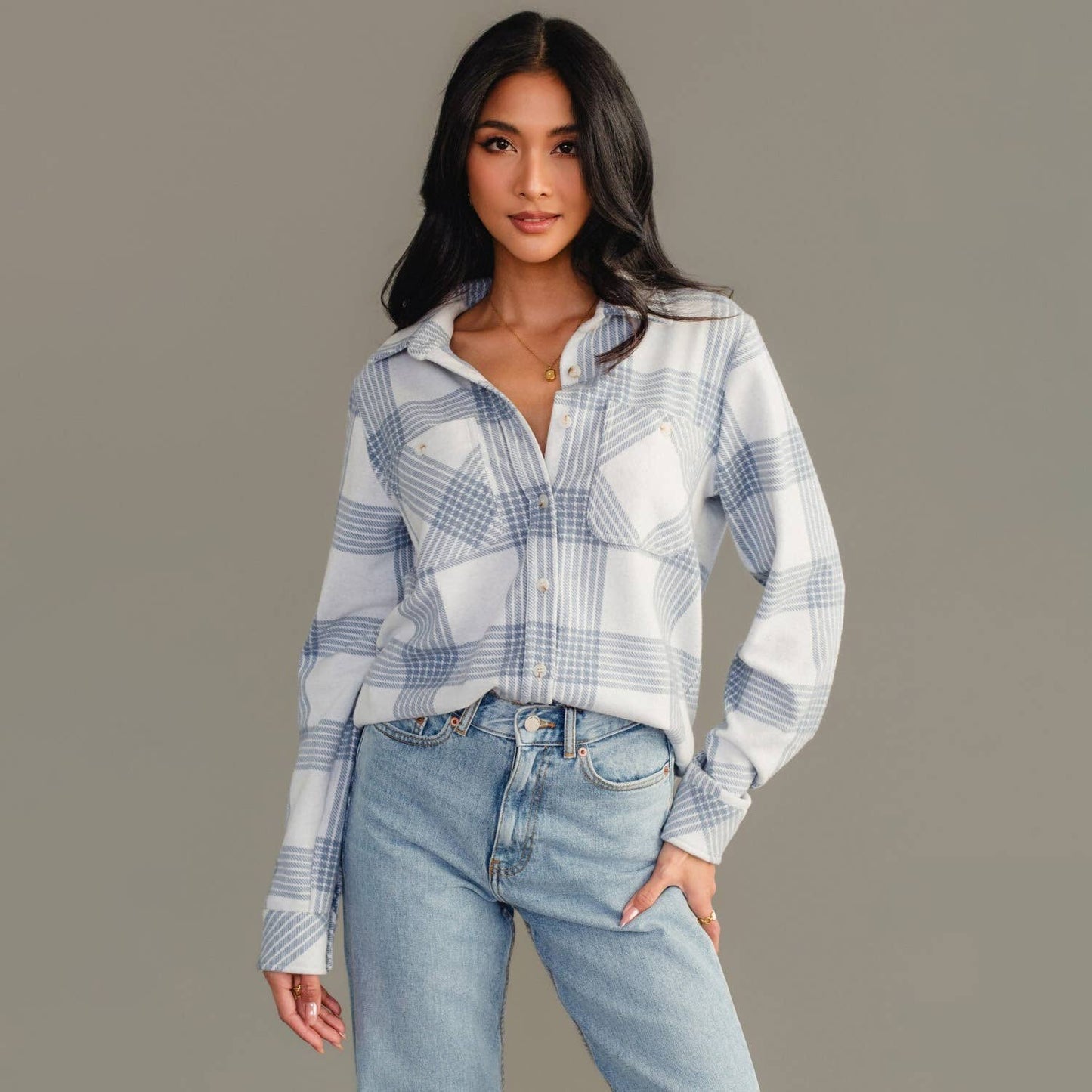 White & Dusty Blue Plaid