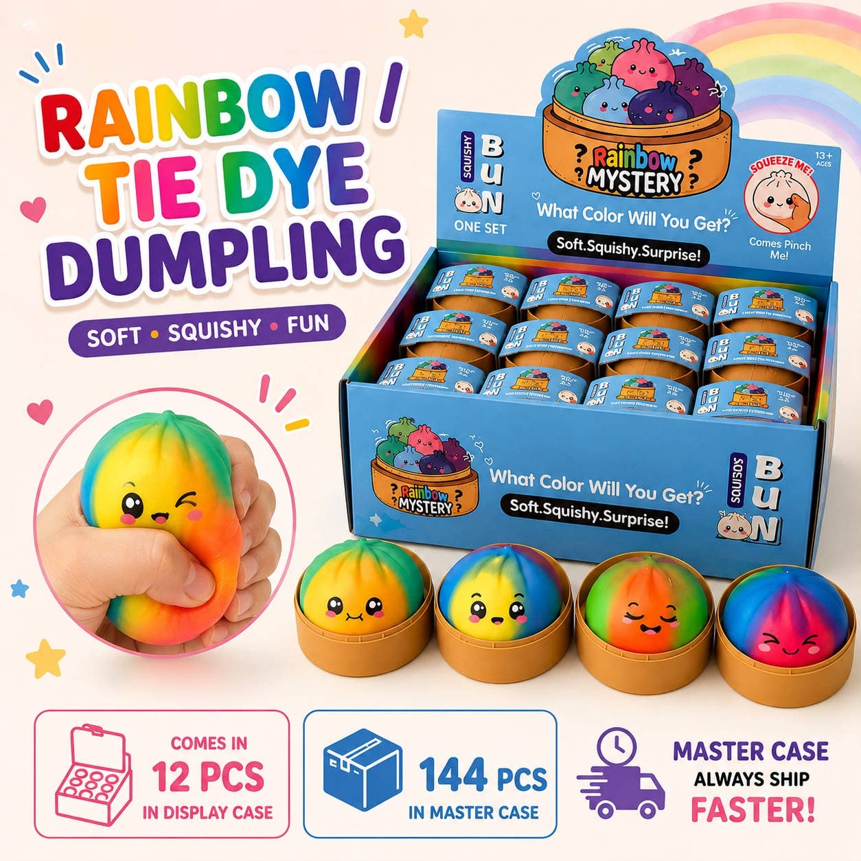 Rainbow Tie Dye Dumpling – Mystery Color Squishy Bun