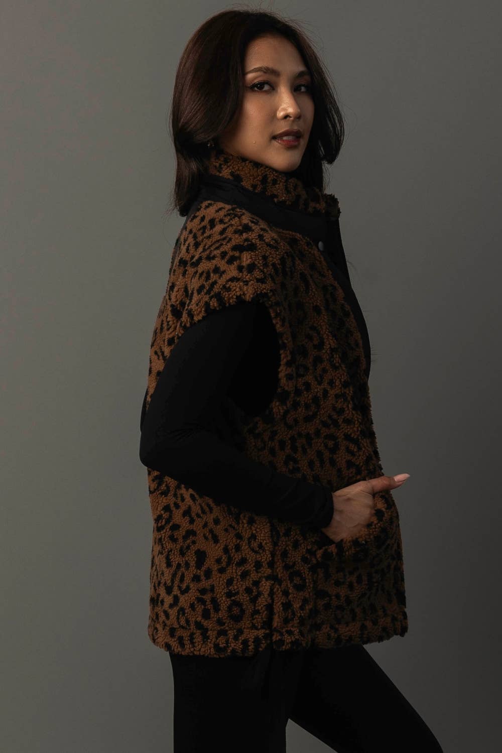 Brown & Black Leopard Fleece Vest