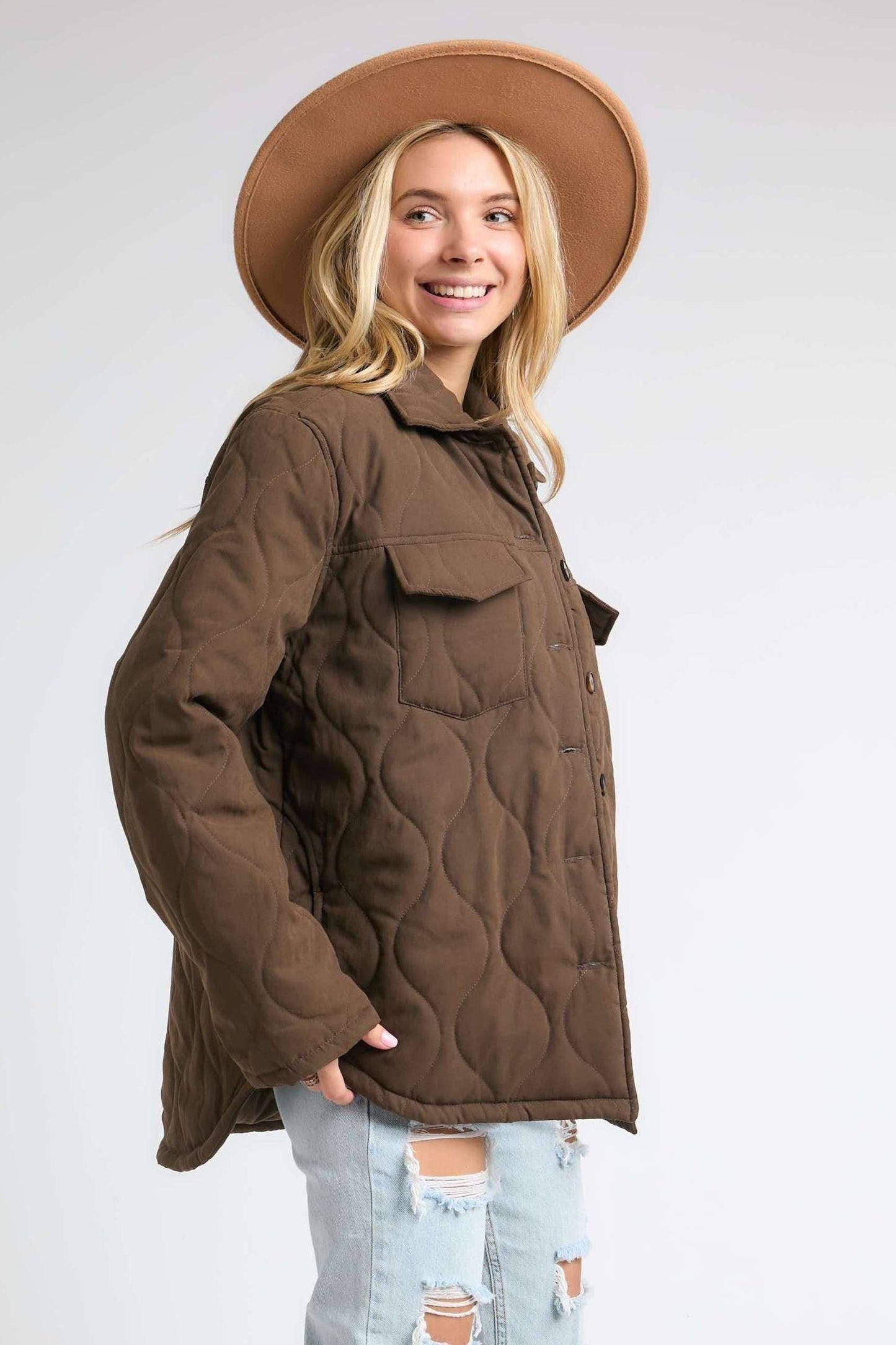 Curvy Espresso Quilted Shacket