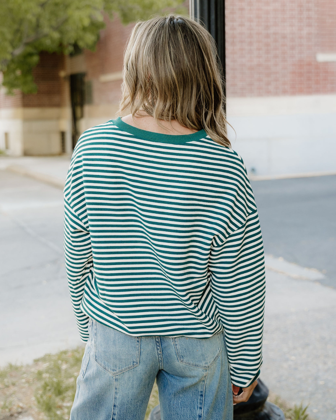 Stevie Green Striped Top