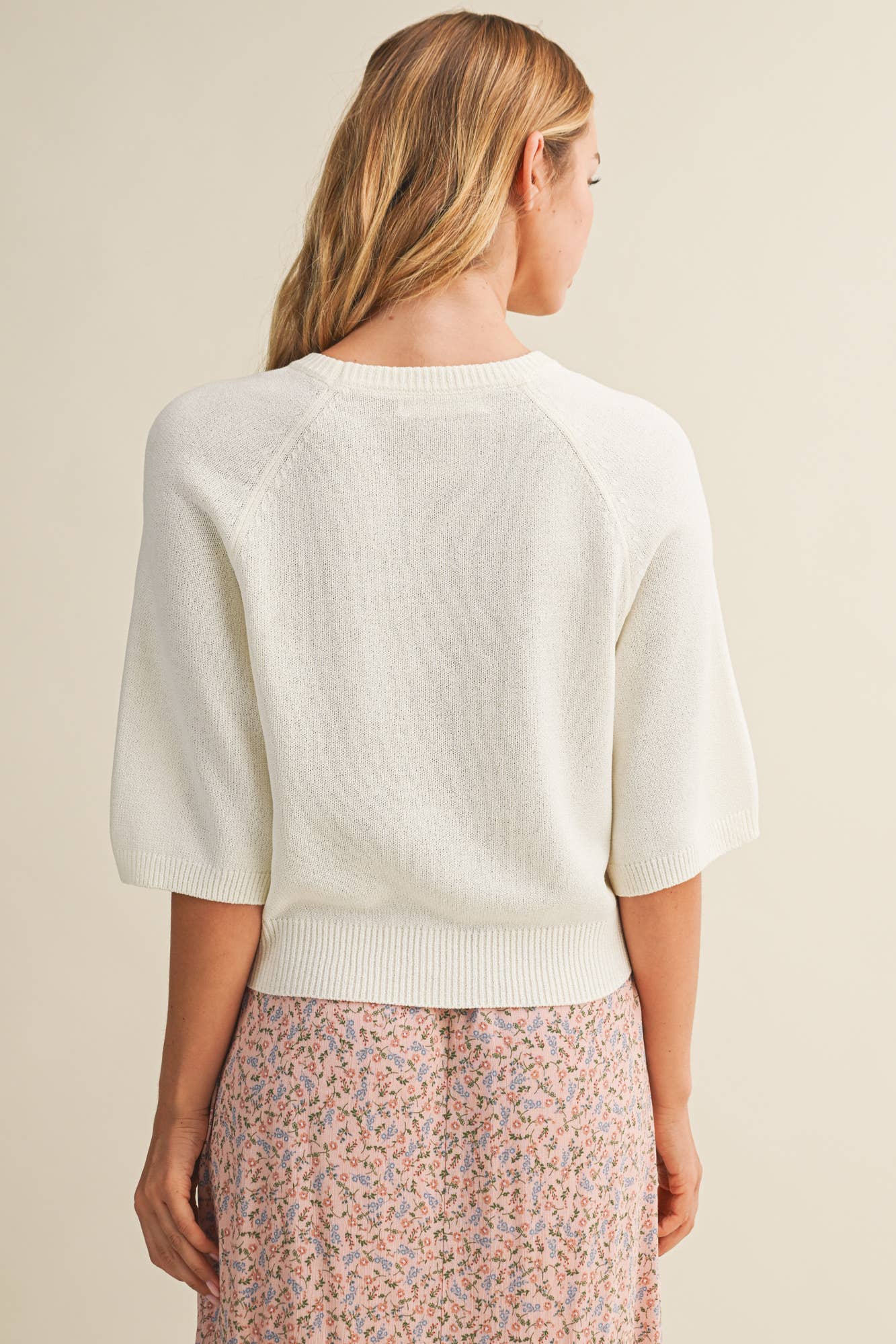 Cream Raglan Short Sleeve Sweater