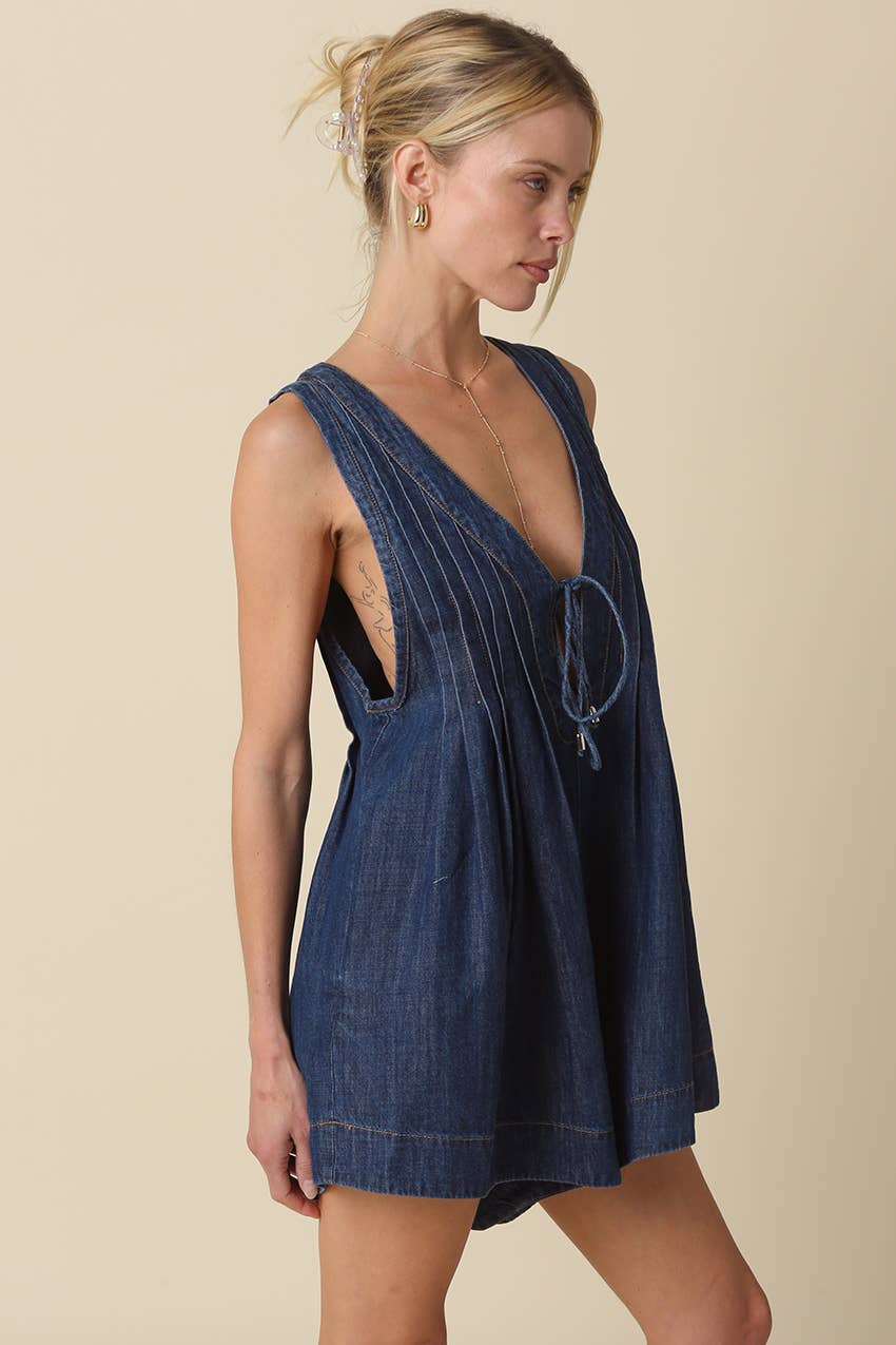 Denim Tie-Front Romper