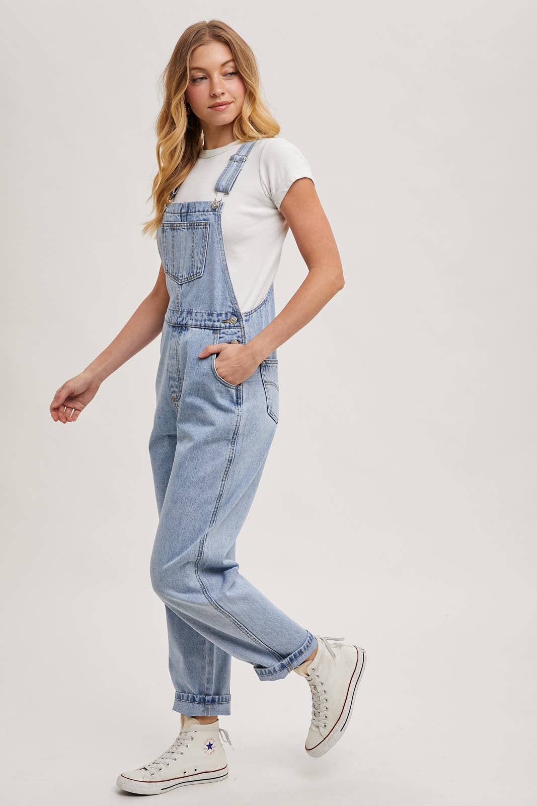 DENIM STRAIGHT LEG OVERALLS JUMPSUIT