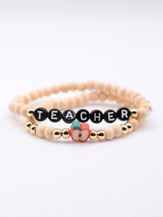 Teacher letter bracelet set thank you appreciation wood bead