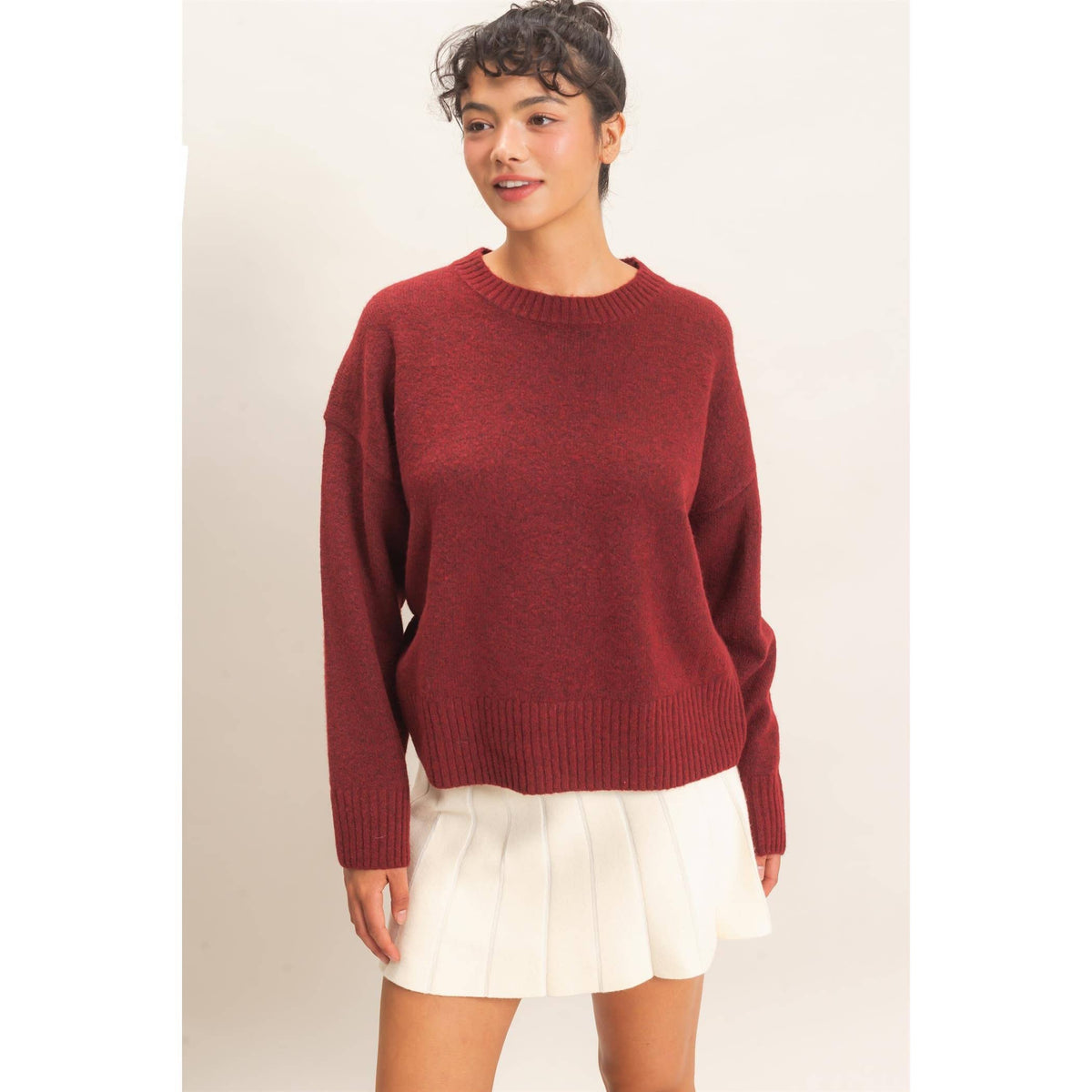 Burgundy  Crew Neck Sweater