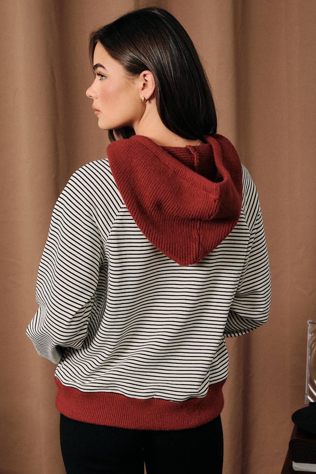 Raglan Long Sleeve Striped Knit Hoodie