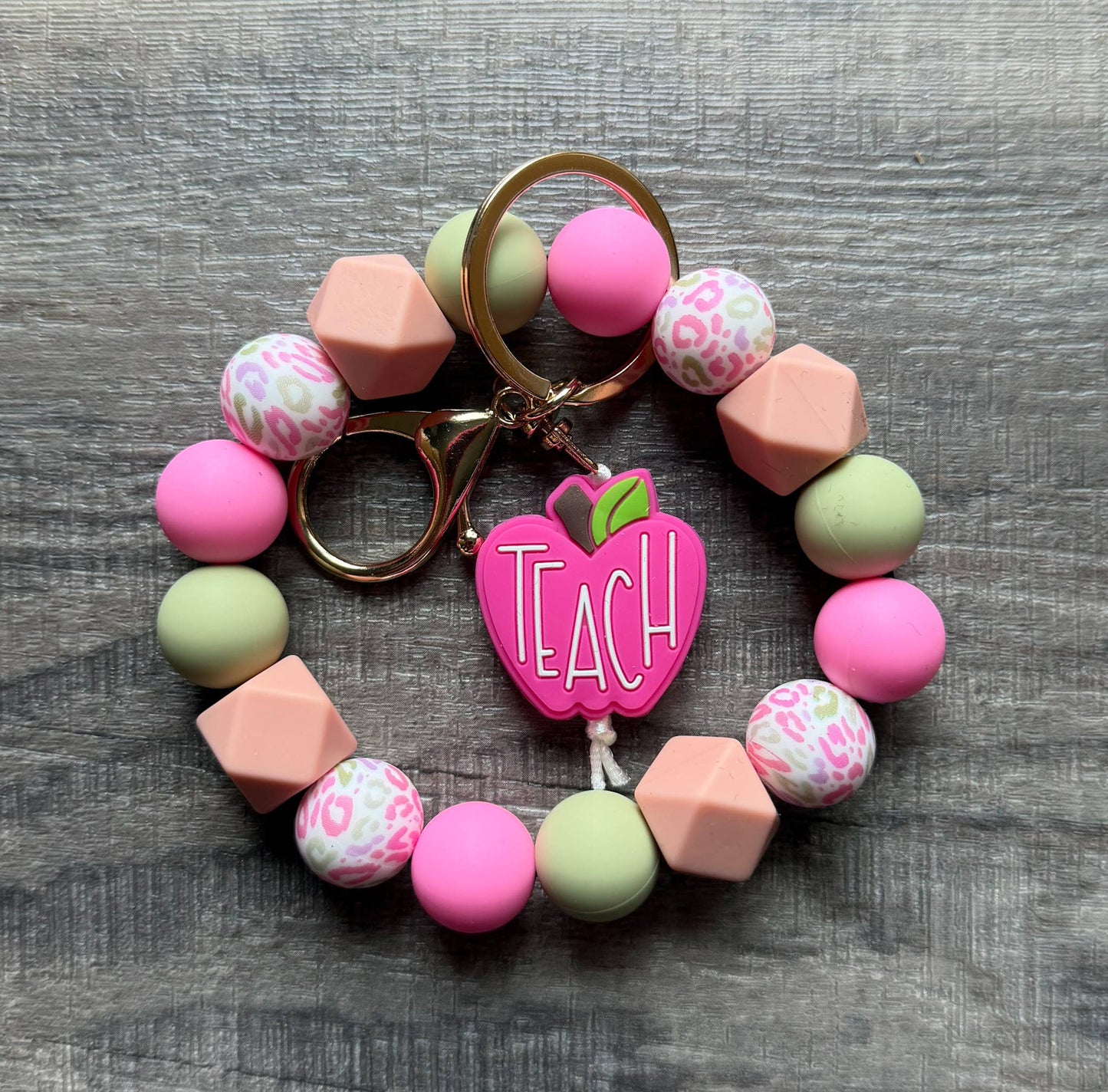 Pretty Pink Apple Colorful Teacher Keychain: Wristlet