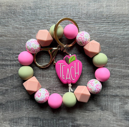 Pretty Pink Apple Colorful Teacher Keychain: Wristlet
