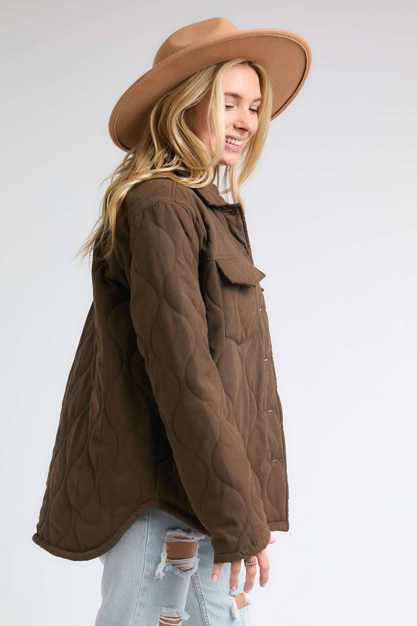 Curvy Espresso Quilted Shacket