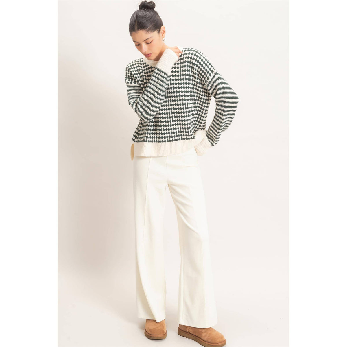 Green Pattern Long Sleeve Sweater