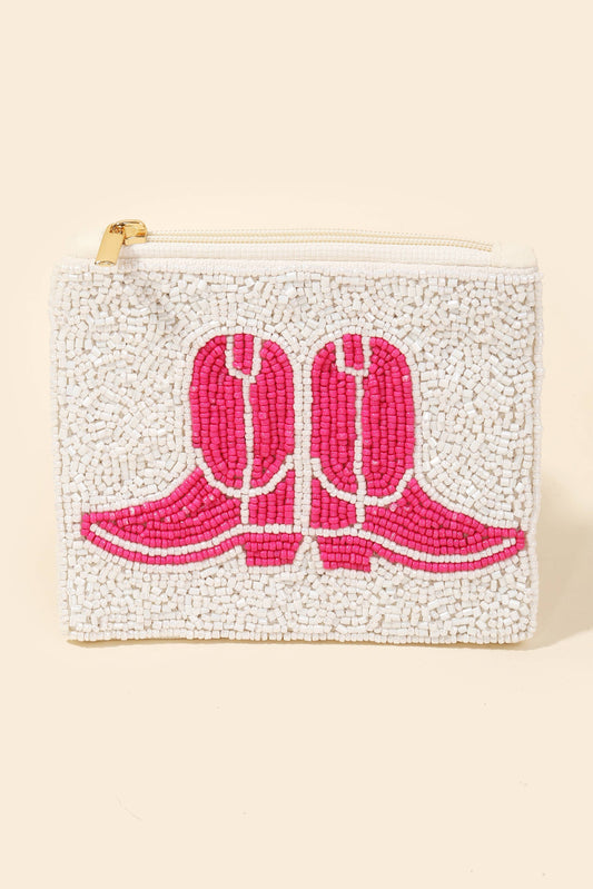 Pink Cowgirl Seed Beaded Coin Purse