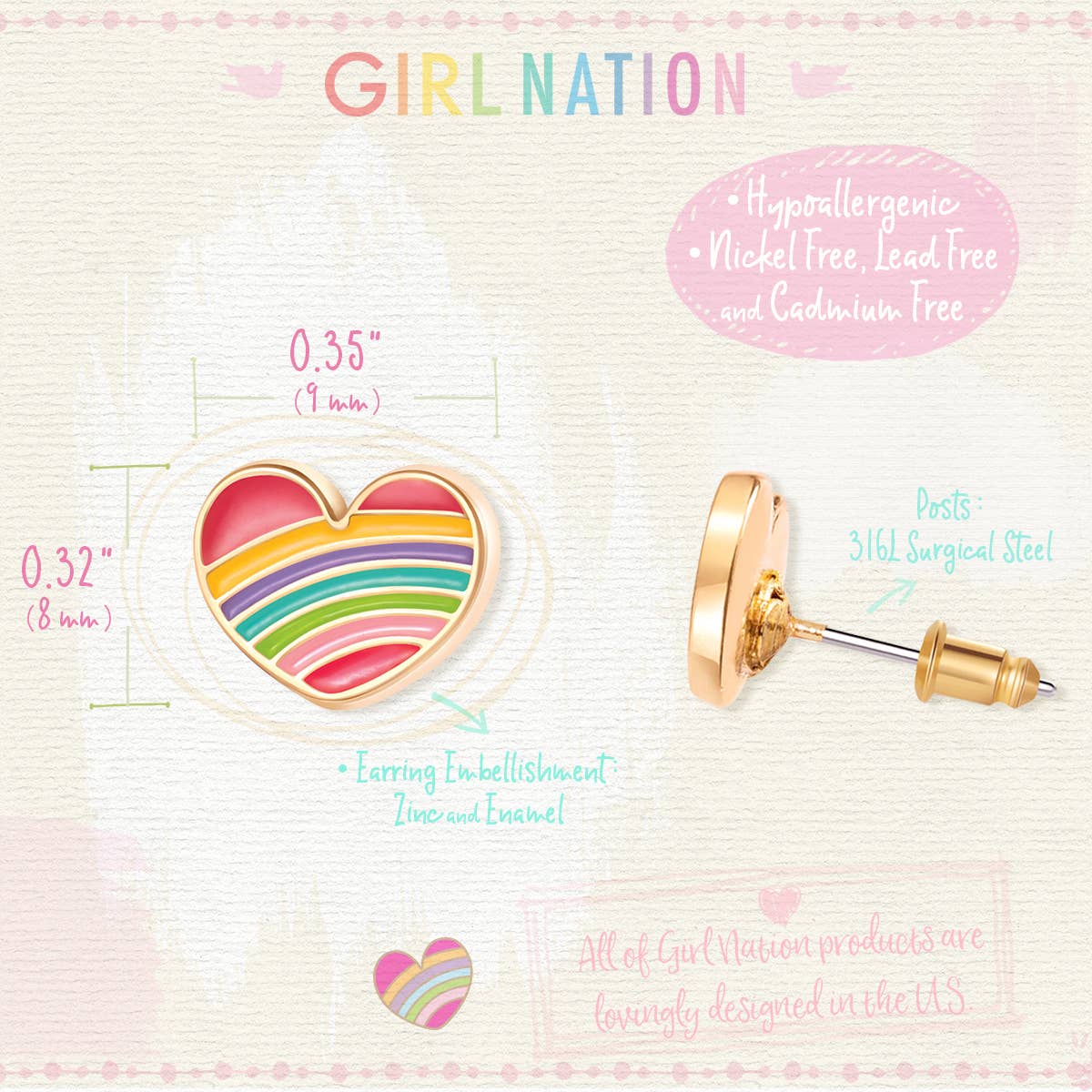 Lil J's Rainbow Heart Cutie Stud Earrings