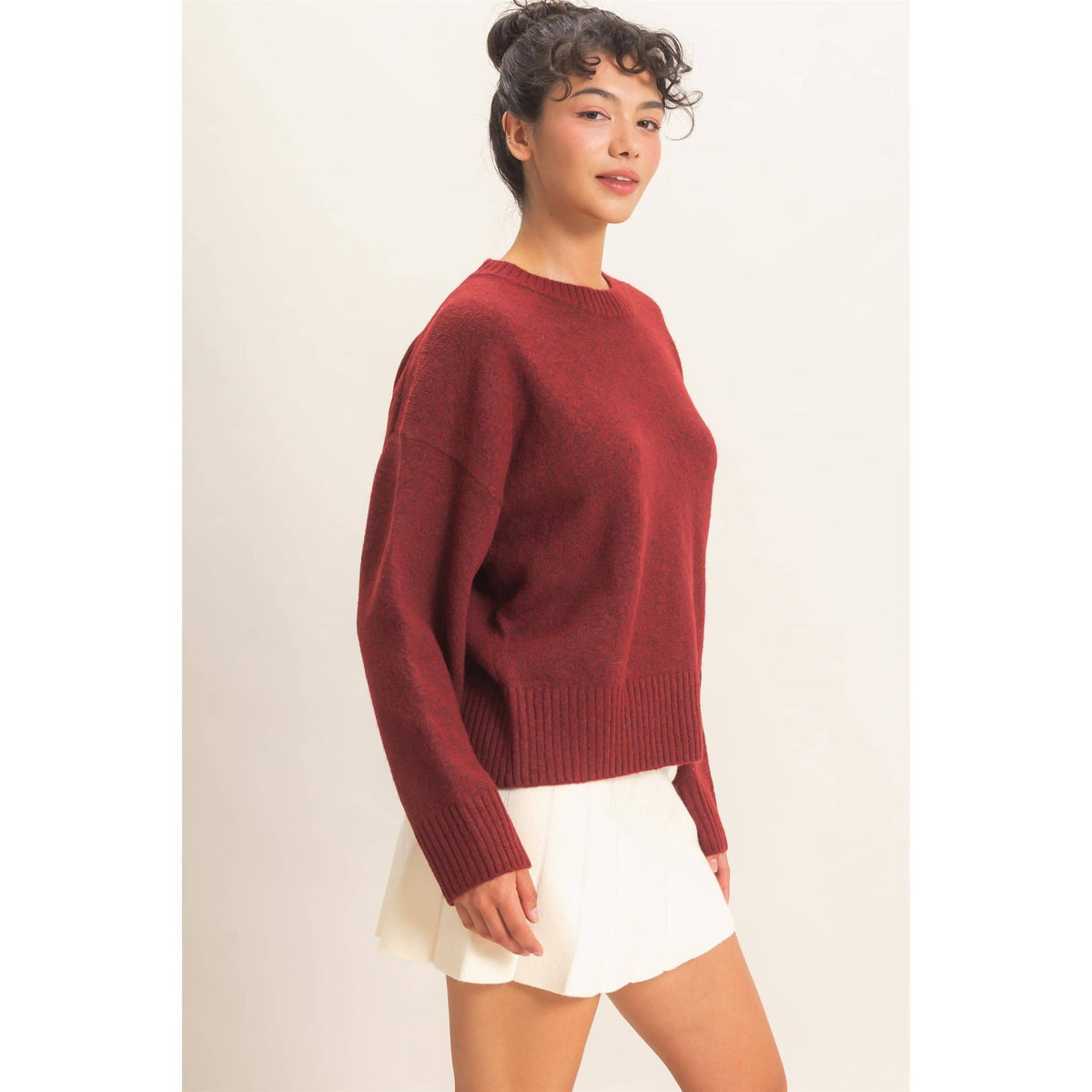 Burgundy  Crew Neck Sweater