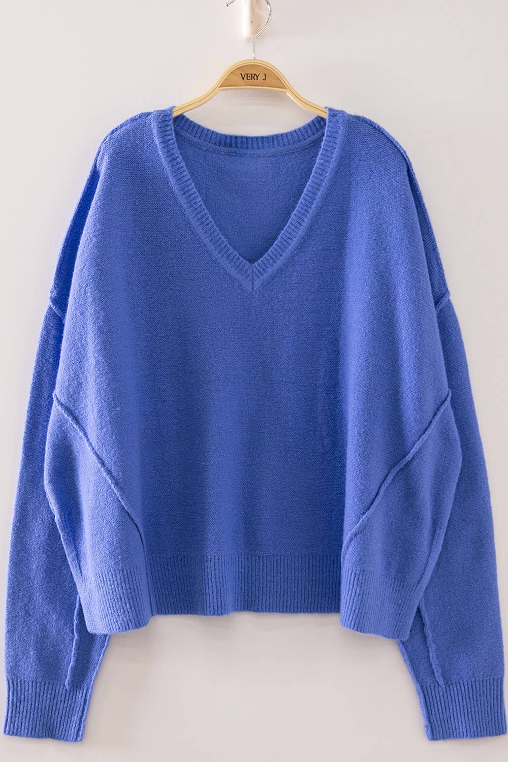 Blue V-Neck Knit Sweater