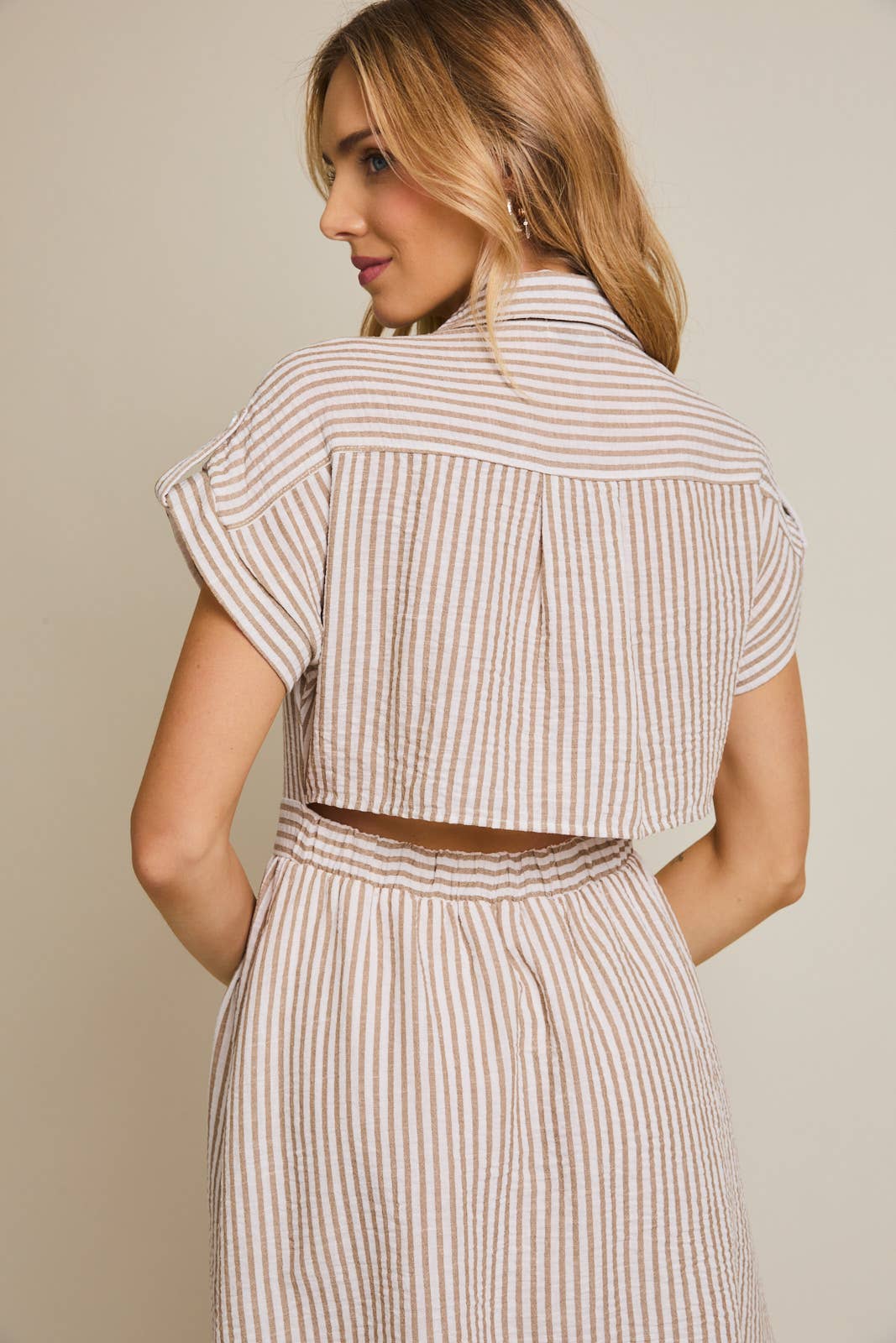 White and Taupe Striped Dress