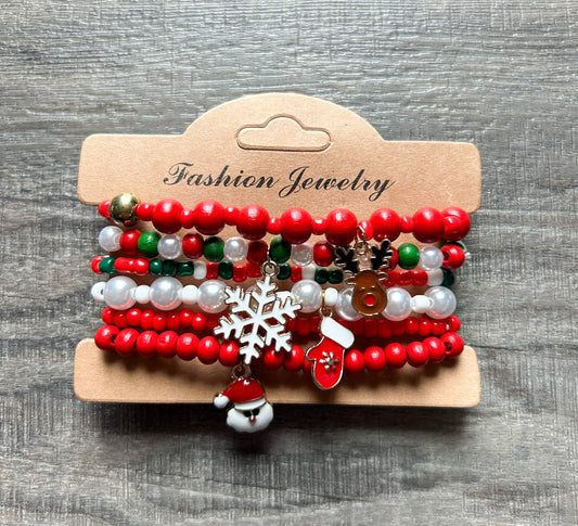 Christmas Theme Friendship Bracelet Set: Red