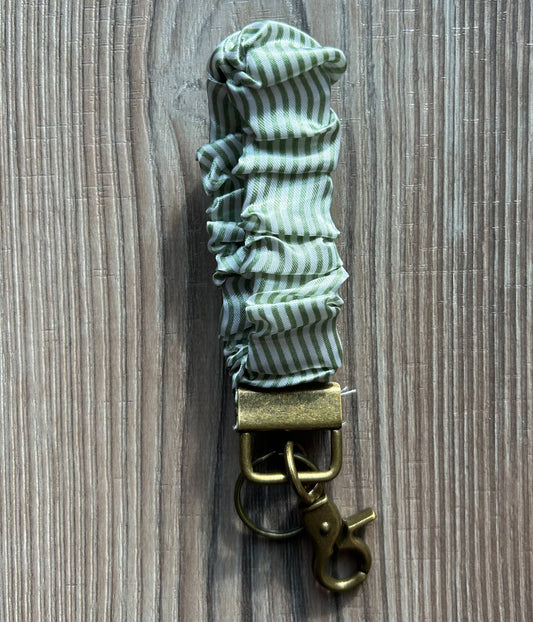 Silky Scrunchie Wristlet Keychain: Green Stripe