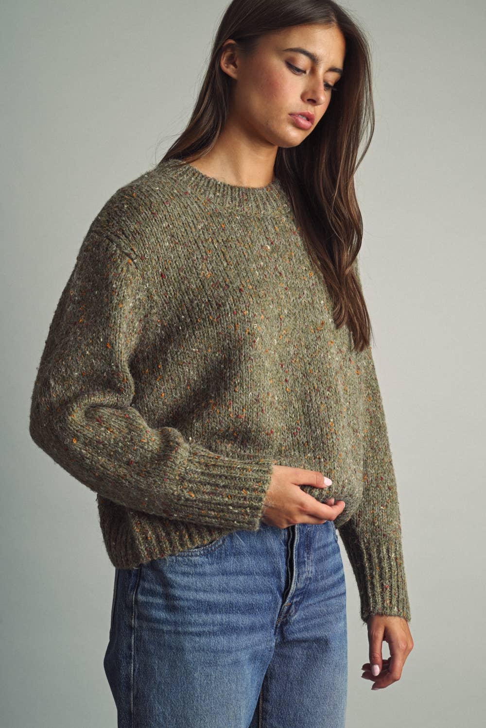 Olive Multi-Colored Fleck Sweater