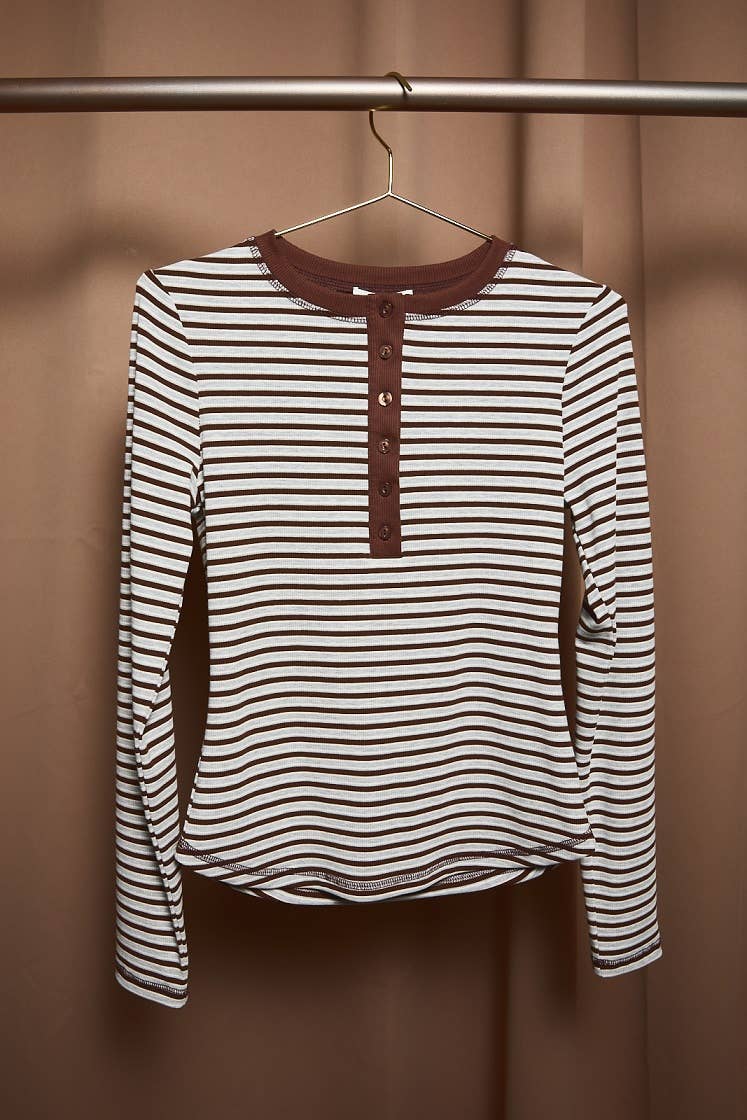 Striped Contrast Trim Henley