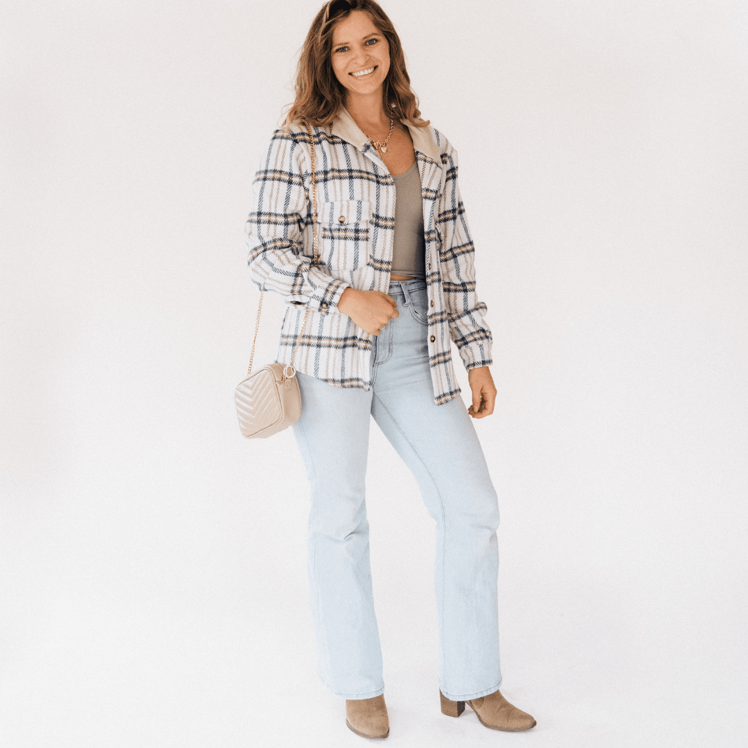 Cream & Navy Plaid Flannel - Adult: 2XL