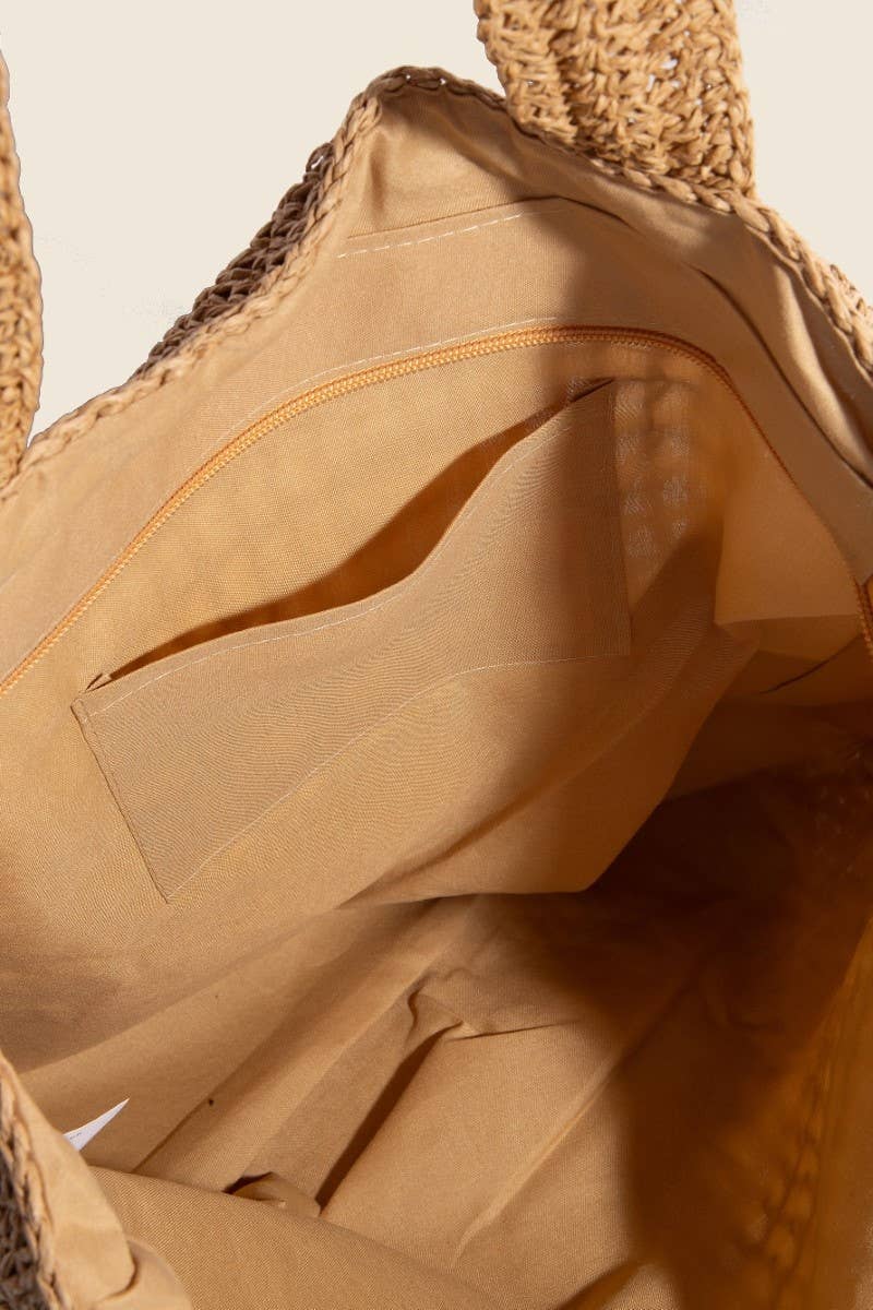 Mixed Straw Braided Hobo Tote Bag