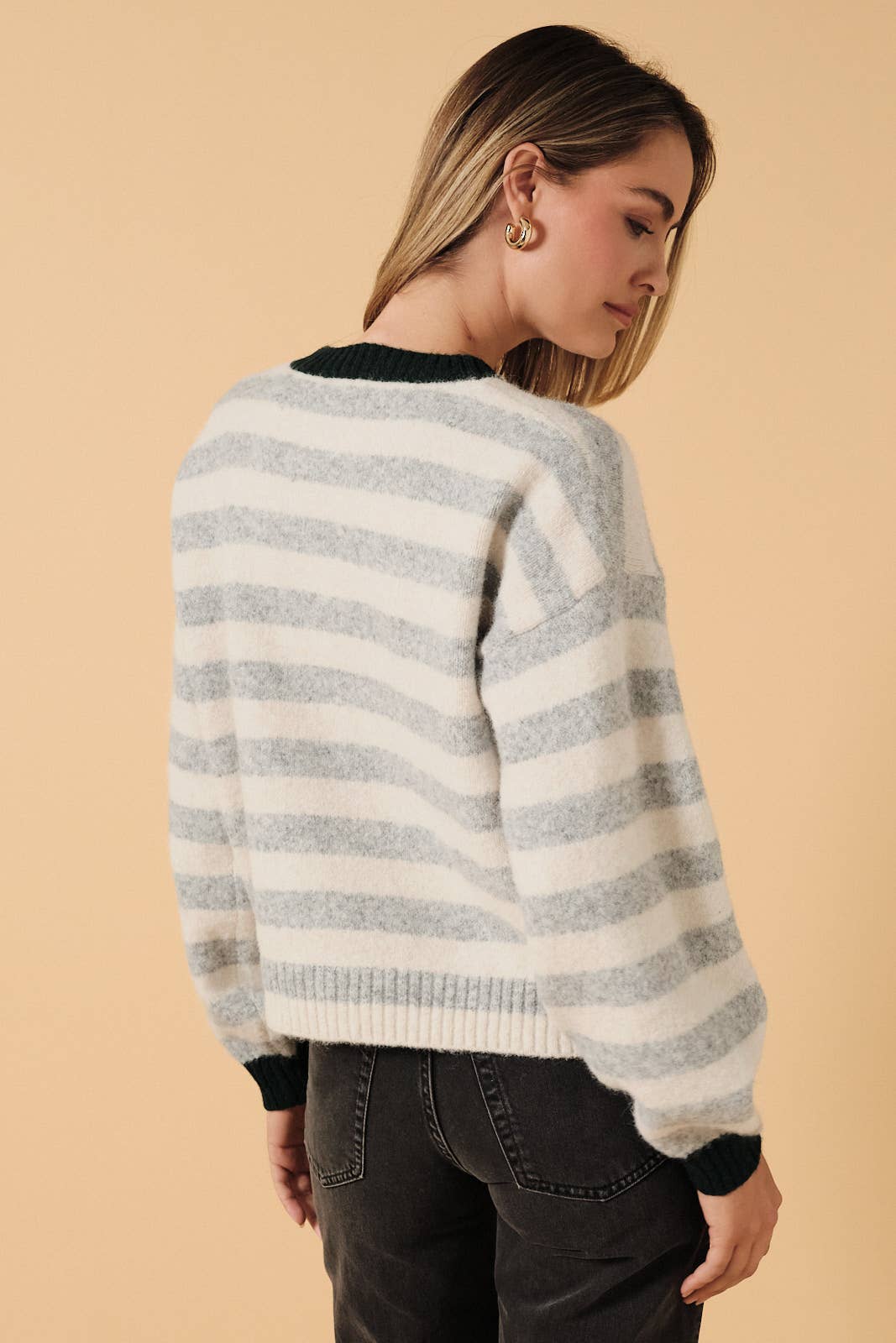 Contrast Trim Striped Sweater