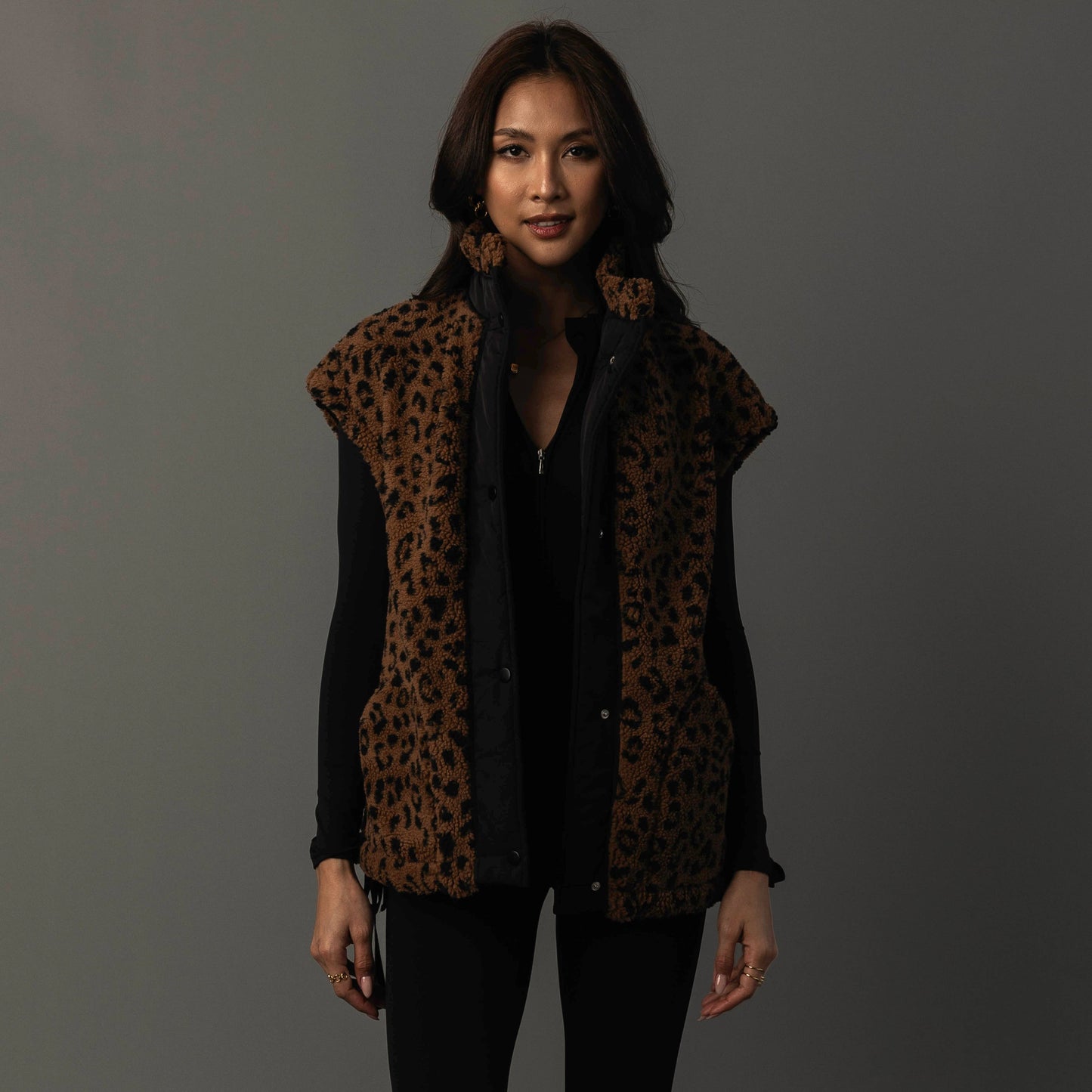 Brown & Black Leopard Fleece Vest