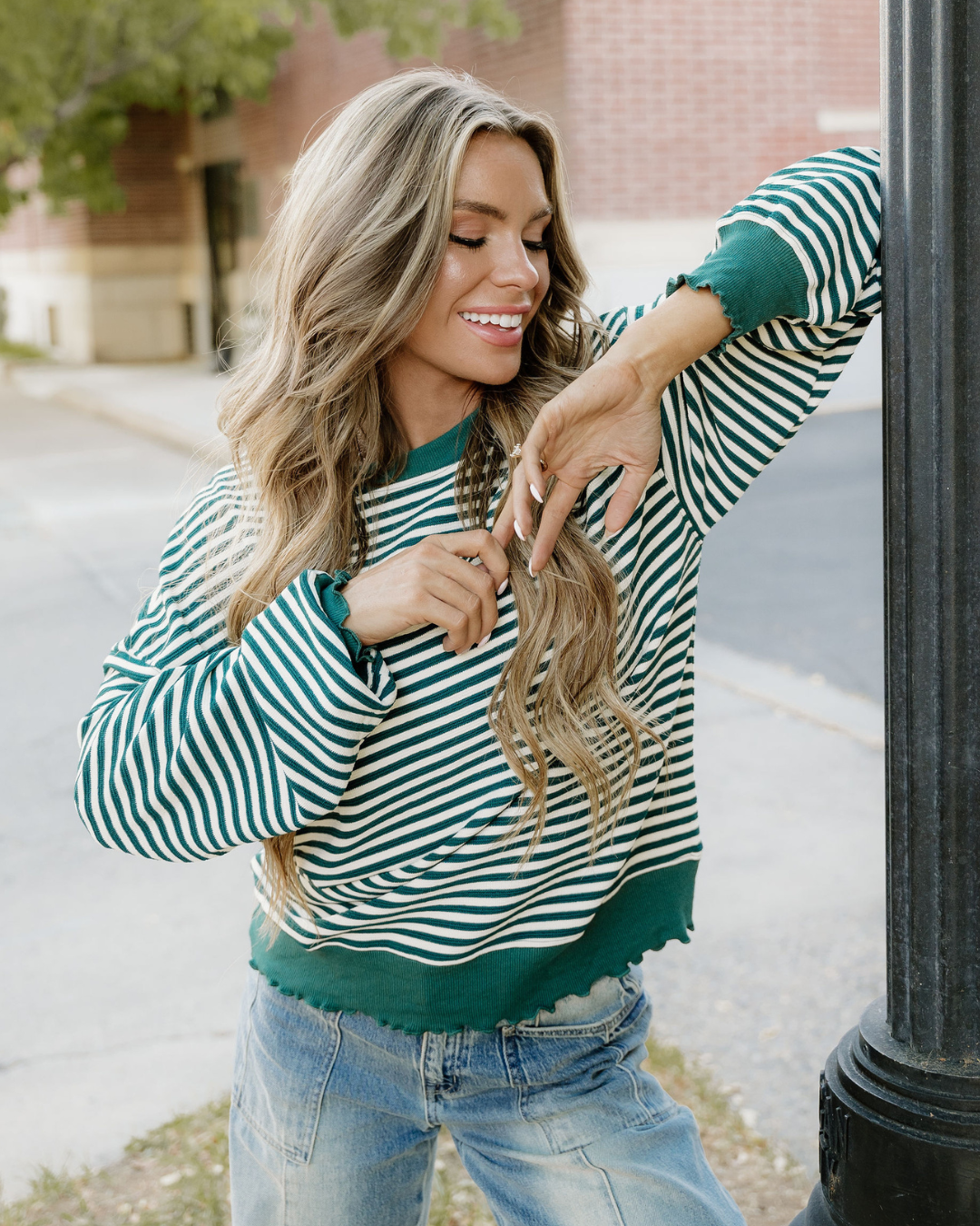 Stevie Green Striped Top