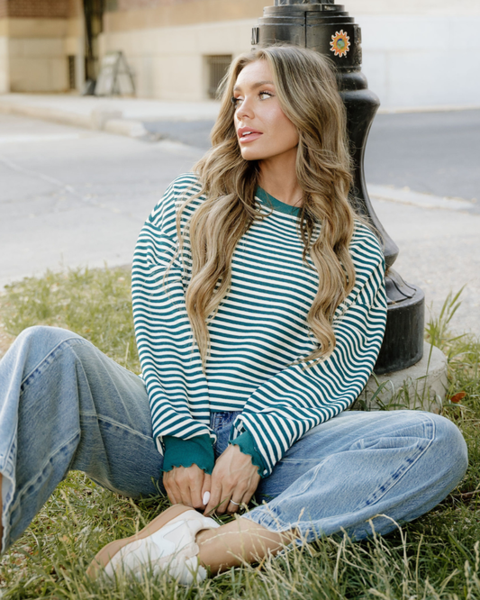 Stevie Green Striped Top