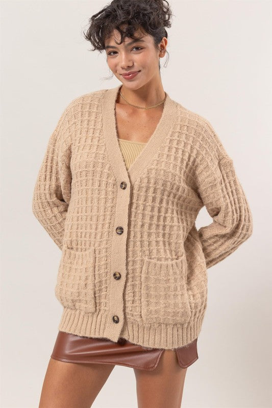 Waffle Knit Taupe Cardigan