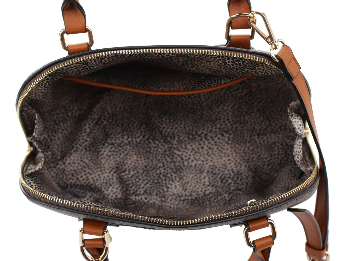 Geometric Monogram Designer Dome Satchel Set: Beige/Brown