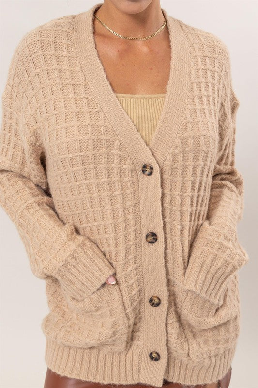 Waffle Knit Taupe Cardigan