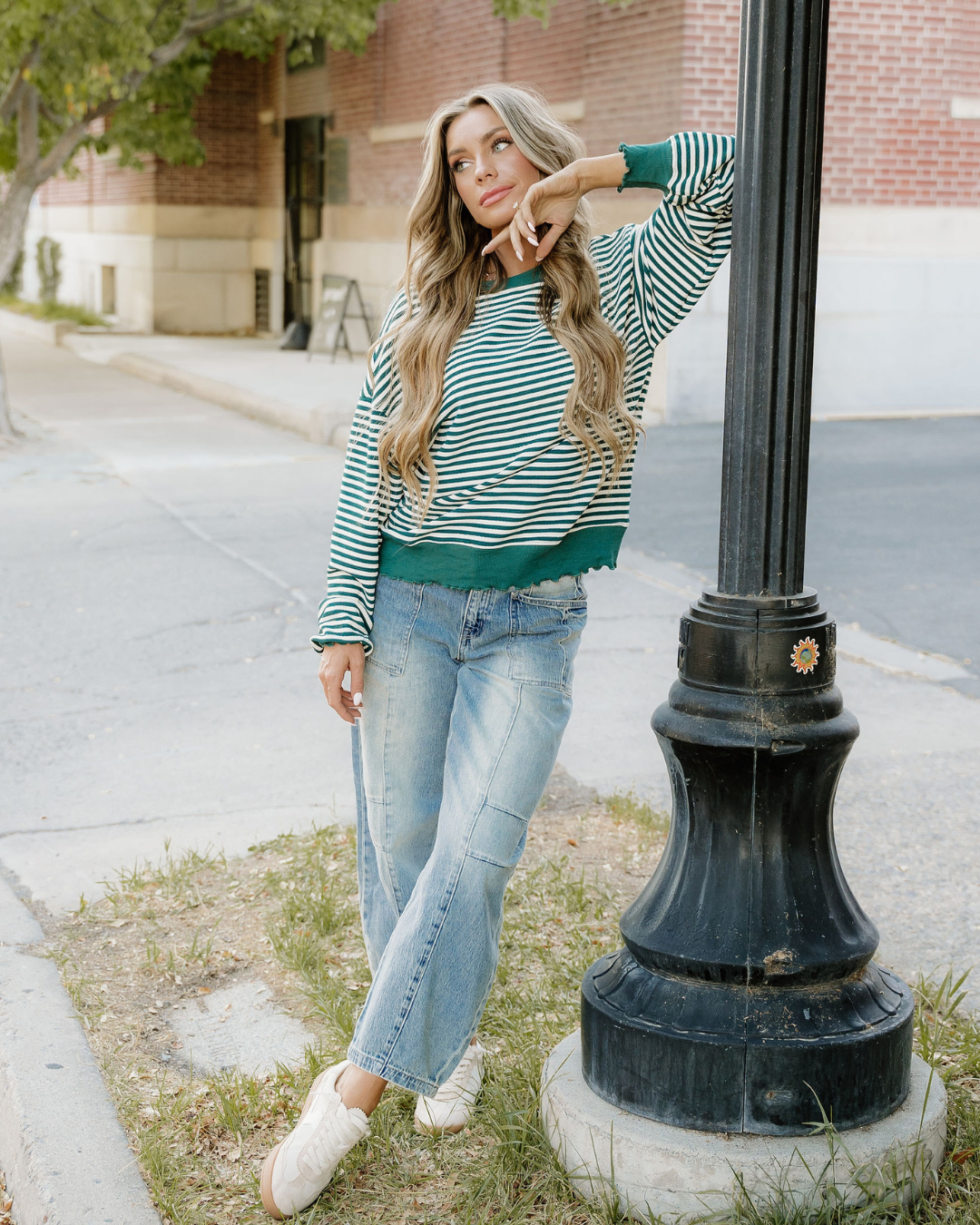 Stevie Green Striped Top