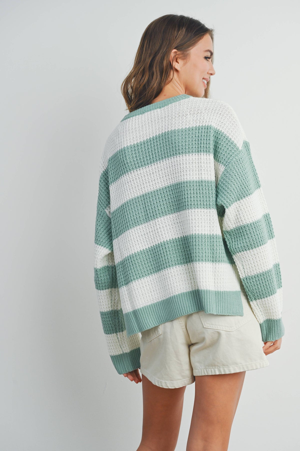 Striped Ivory and Sage Sweater
