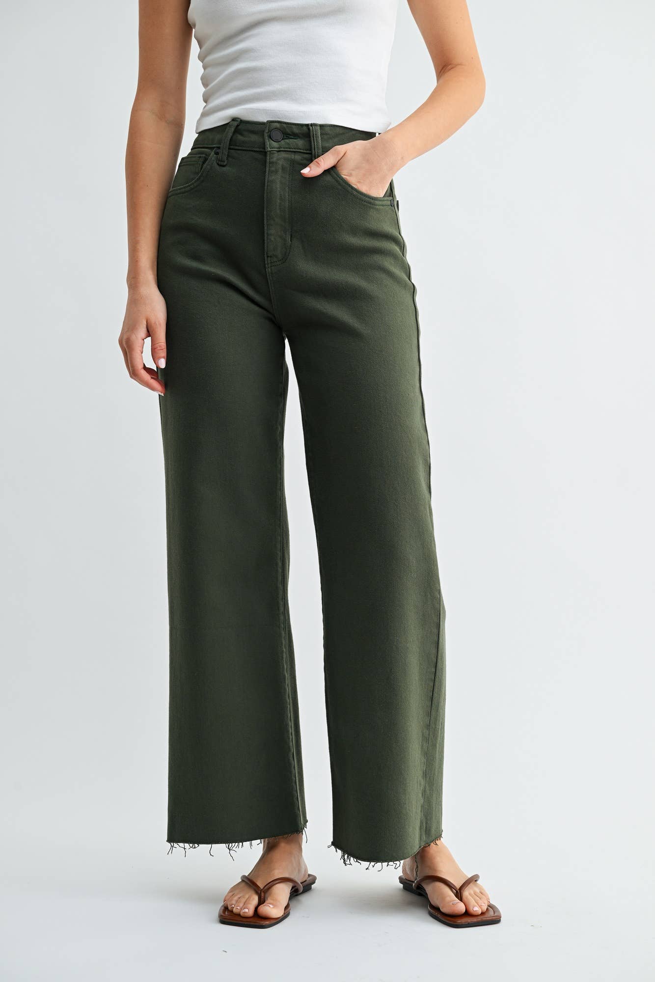 Dark Olive Wide Leg Jean