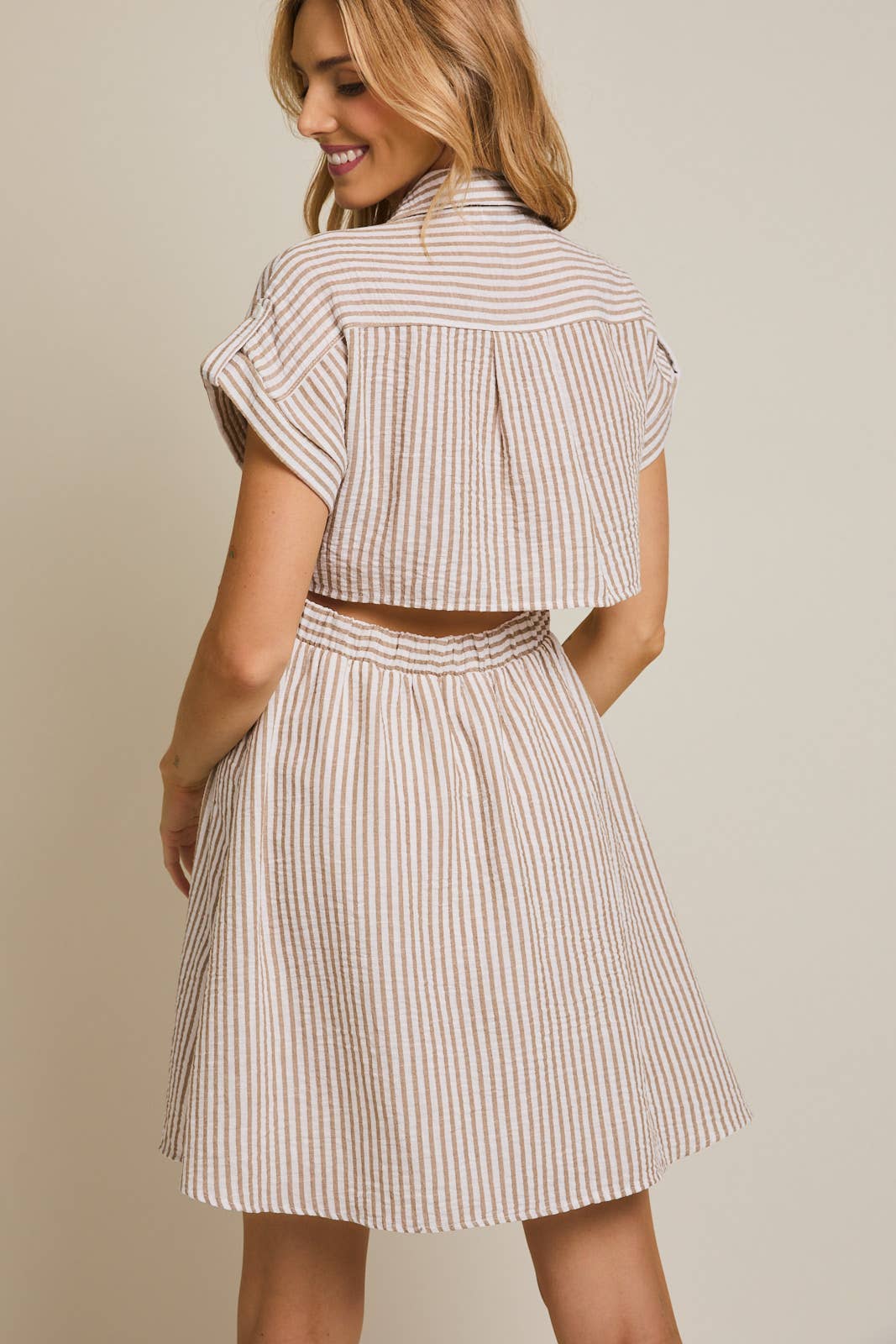 White and Taupe Striped Dress