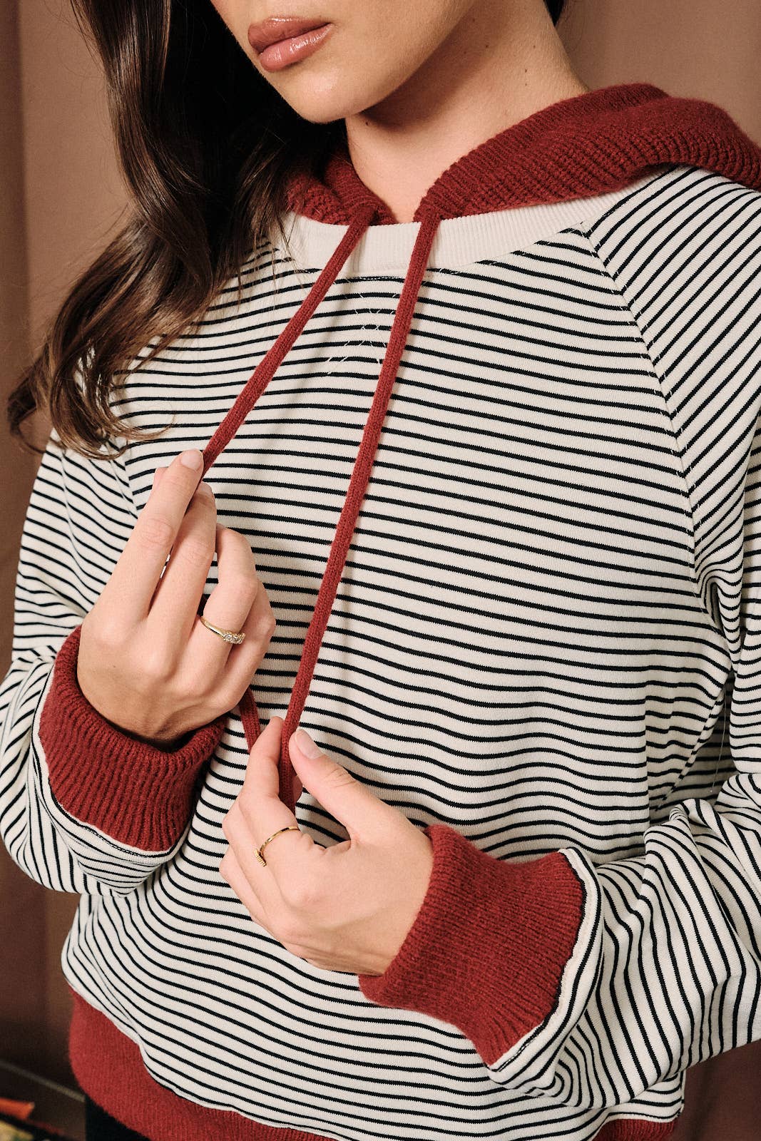 Raglan Long Sleeve Striped Knit Hoodie