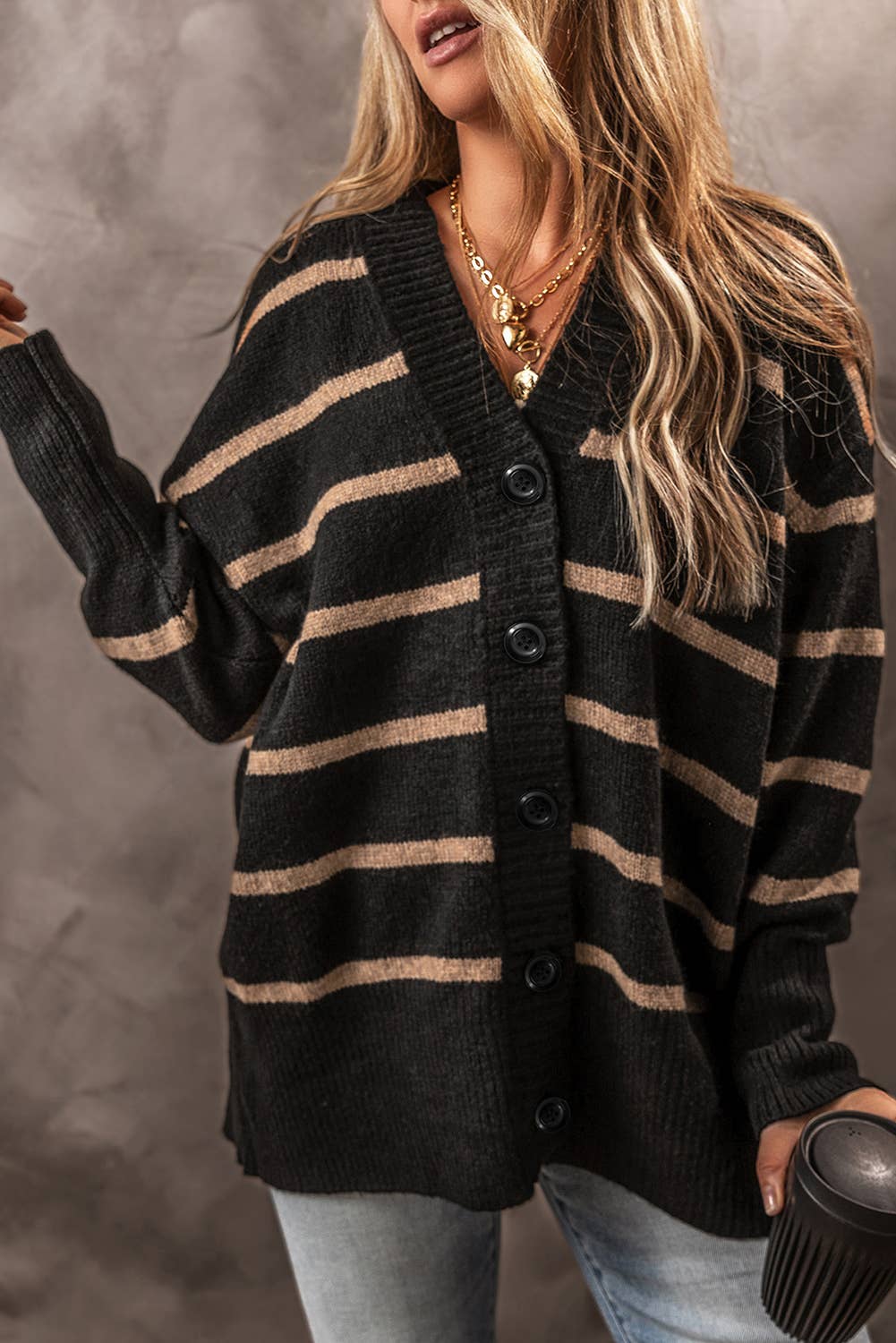 Black and Camel Stripe Cardigan