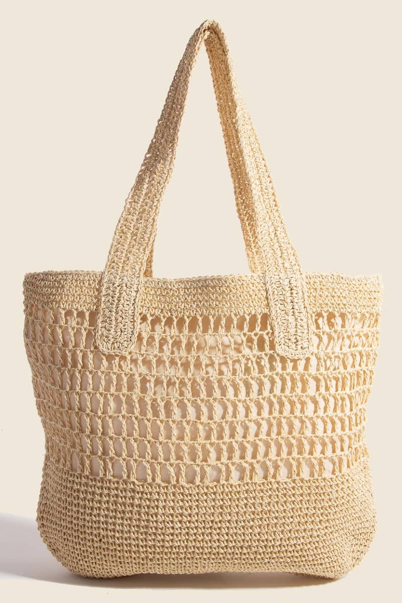 Mixed Straw Braided Hobo Tote Bag