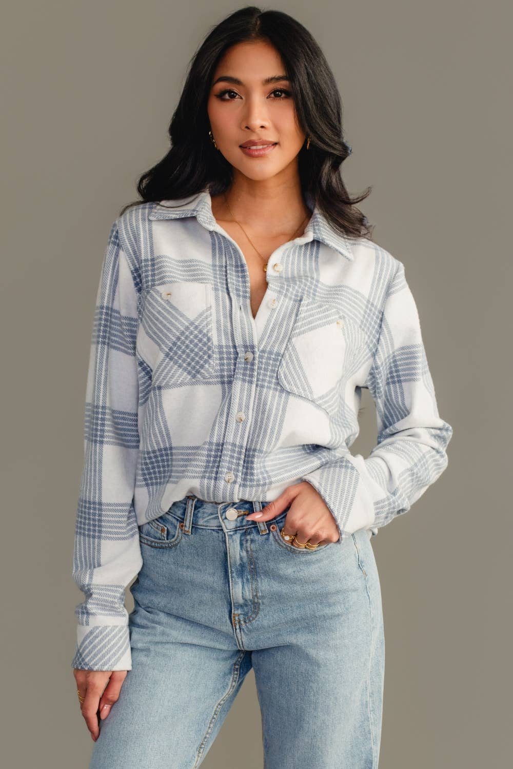 White & Dusty Blue Plaid