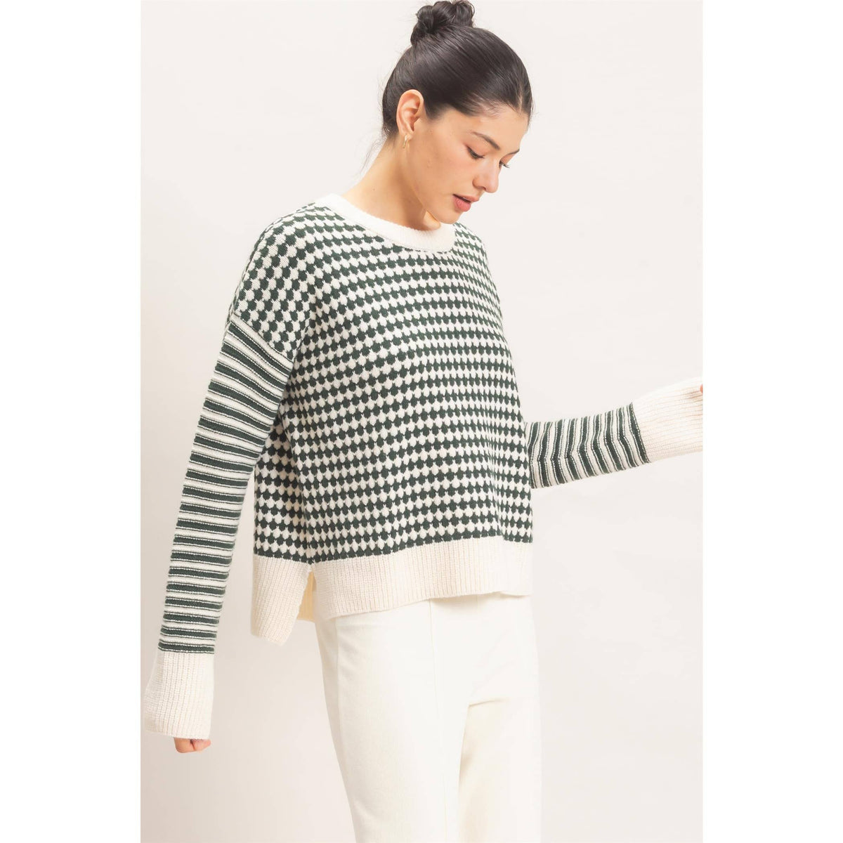 Green Pattern Long Sleeve Sweater