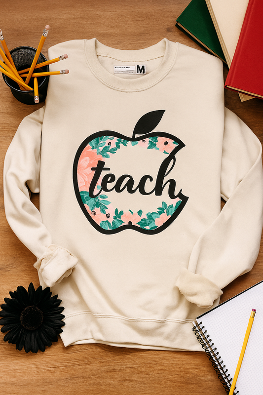 Teach floral apple crew sweatshirt